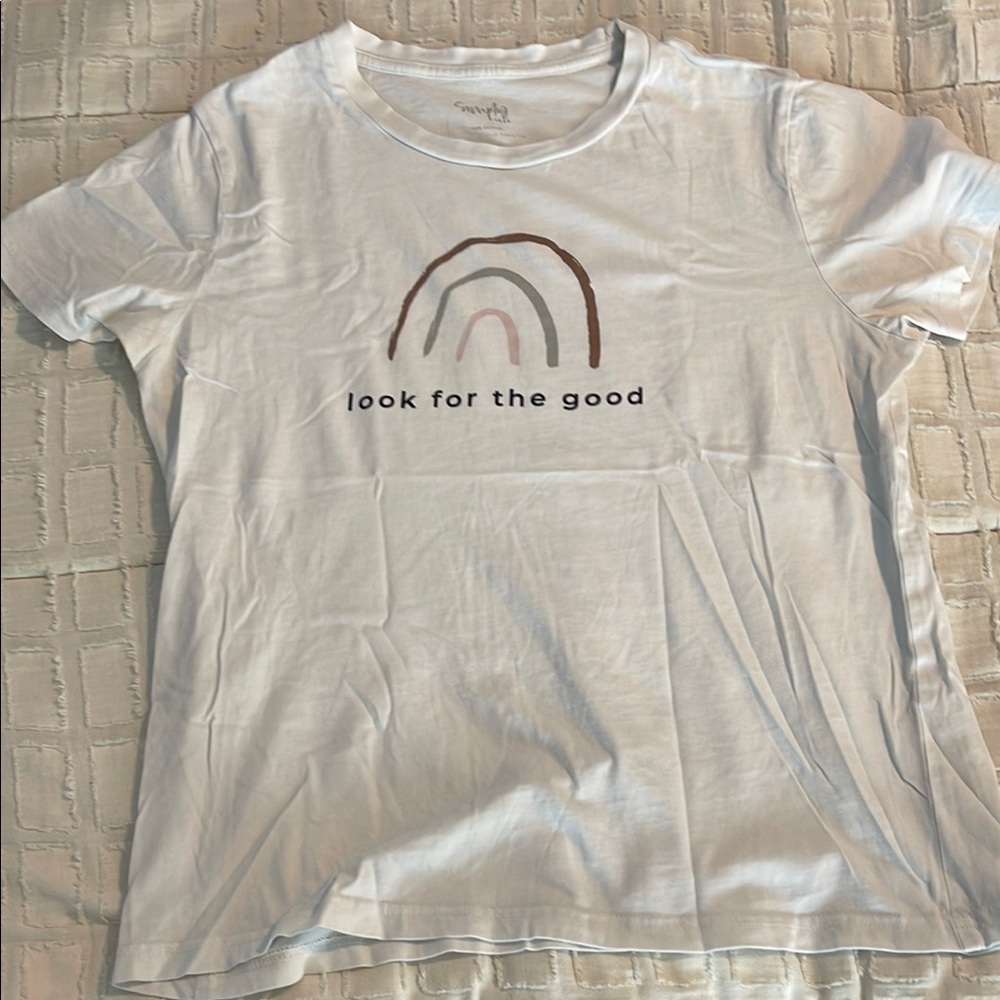 White Graphic T-Shirt with Rainbow Design